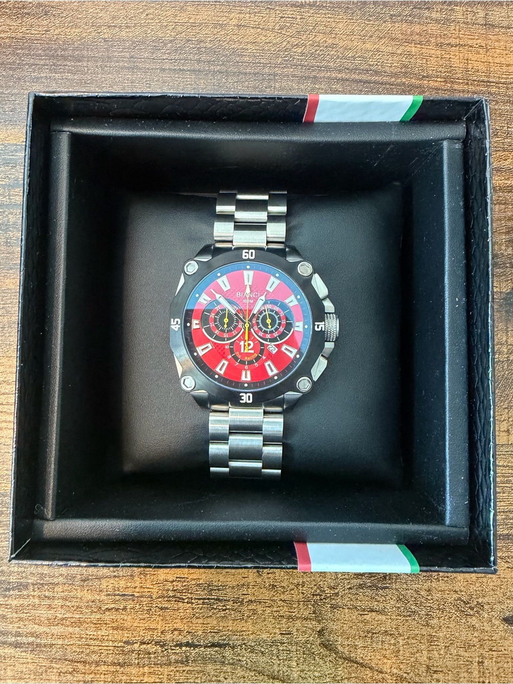 Roberto Bianci Men's Stainless Steel Chronograph Watch - Red Dial